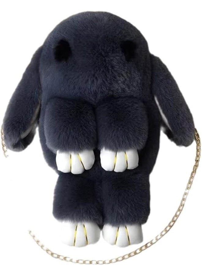 Rabbit-shaped fur crossbody bag, small backpack with gold chain - Image 1